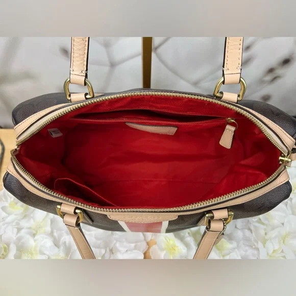 Coach Signature Stripe Red and White Center Stripe Nancy Satchel - Picture 7 of 14